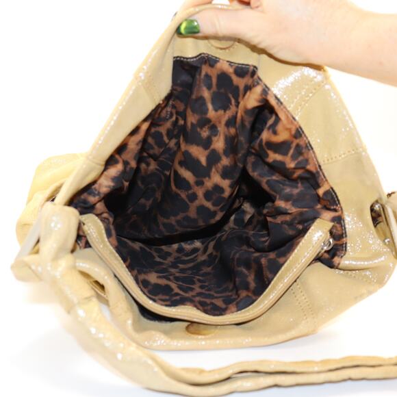 B. Makowsky Gold Shimmer Leather Hobo Shoulder Bag